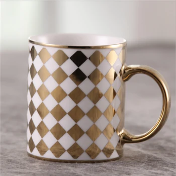Луксозен Благороден Дизайн Мозаечни Чаши за Кафе Nordic Ins Гореща Златна Рисувани Керамични Чаши За Вода 350 мл 1
