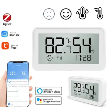Сензор за температура и влажност на HRISTO Smart Life Zigbee се Захранва от батерия с LCD дисплей Работи с Алекса Google Home