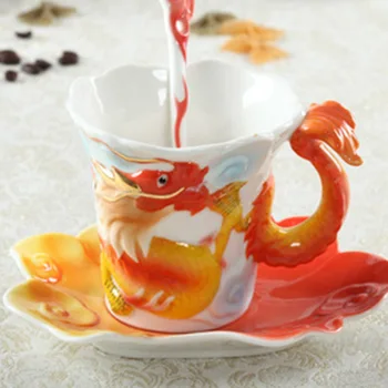 Новият японски и корейски порцелан дракон, феникс кафеена чаша творчески комплект съдове за готвене марка Tenglong 1