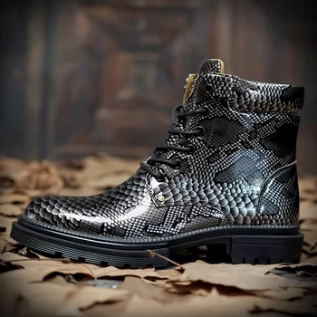 2023 Мъжки обувки и Дизайнерски Есенните Модни Ботильоны с Кръгло бомбе и Змеиным Модел Мъжки Обувки за Пролетта Престрелки обувки за Почивка Кожени Къси ботуши 1