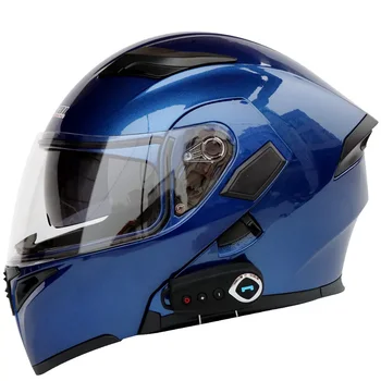 НОВ Bluetooth Каска С Мек Козирка С Две Лещи Casco Moto Стръмен Мотоциклет Шлем С Пълно Лице Casco Черни Каски за Мотоциклети Модулни 1
