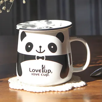 Керамични панда чаша с капак креативна чаша карикатура сладък млечен закуска чаша кафе, чаша 1