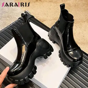 SaraIris/ Маркова новост; дамски обувки на танкетке с кръгло бомбе и платформа и Висок Ток без шнур; Модни и ежедневни дамски мотоциклетът обувки в стил пънк 1