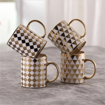 Луксозен Благороден Дизайн Мозаечни Чаши за Кафе Nordic Ins Гореща Златна Рисувани Керамични Чаши За Вода 350 мл 2