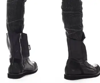 Горещи Мъжки черни Мотоциклетни ботуши от естествена кожа в стил мозайка на равна подметка със страничен цип до средата на прасците, Модерен мъжки улични обувки, Големи Размери 47 2