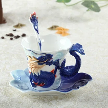 Новият японски и корейски порцелан дракон, феникс кафеена чаша творчески комплект съдове за готвене марка Tenglong 2