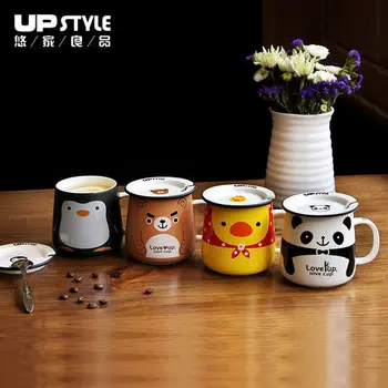 Керамични панда чаша с капак креативна чаша карикатура сладък млечен закуска чаша кафе, чаша 2