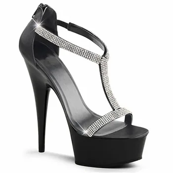 Дамски обувки, лятна нова стилни обувки На тънък ток, с Т-образна катарама, модни сандали на висок ток 15 cm ток 5 см, платформа YKC 2