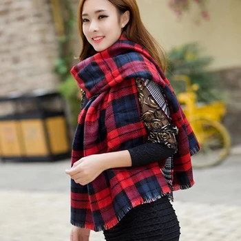 Mingjiebihuo, Нов модерен есенно-зимния дълъг двустранен шал с двойно предназначение, удобна шал, дебел топъл карирани женски шал за момичета