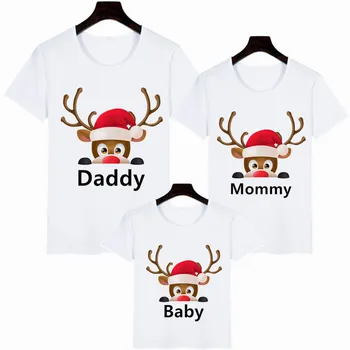 Коледна Семейна Дрехи с Принтом Щастлив Елен, тениска за мама, татко и мен, Коледна Тениска с Принтом, Модни дрехи за партита