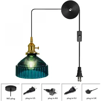 Окачен лампа за Включване В Ретро Цветен Лампа, Окачена Лампа, Тъмно-Зелен Стъклен Тавана Лампа, Ретро Подвесное Осветление 1
