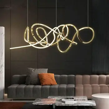 Светла луксозен полилей във формата на хола, творчески минималистичные ресторант led лампи, минималистичные алуминиеви линейни потребителски осветителни тела 2